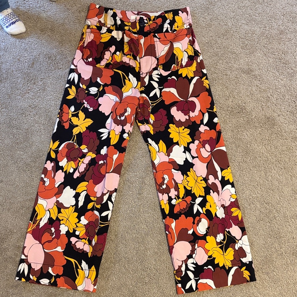 Maeve Black Floral Cropped Wide-Leg Pants